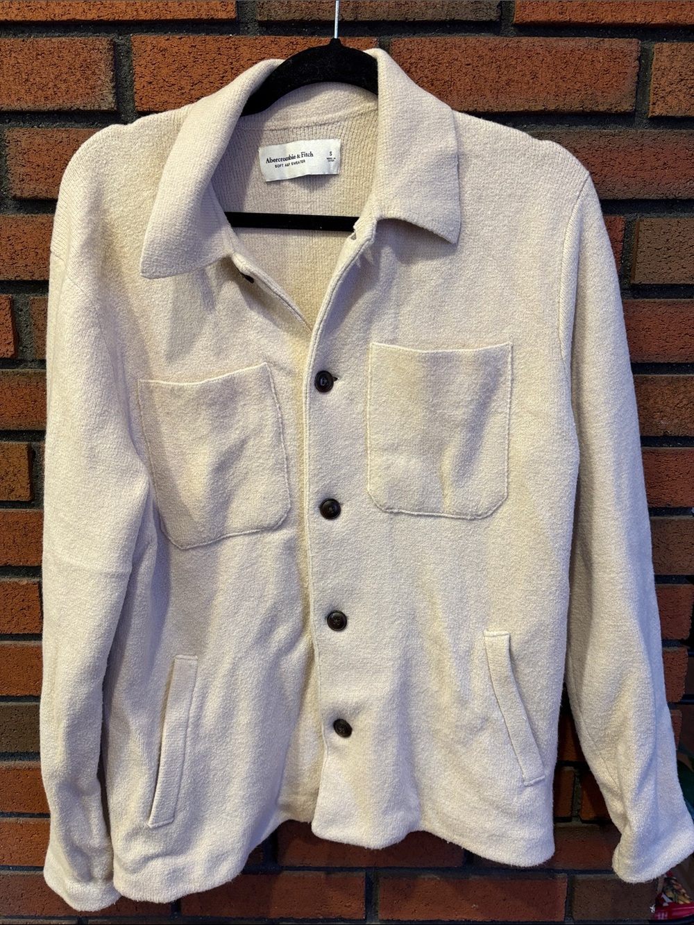 Abercrombie & Fitch Neutral Cream Button-Up Shirt Jacket